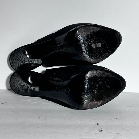Giuseppe Zanotti Blk Suede Snakeskin High Heel Peeptoe Slingback Pump Sz 8.5 - Picture 14 of 15